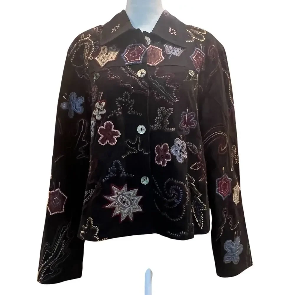 Yak Magik Jacket Women's Large Artisan Silk Embroidered Nepal Art to Wear Beaded